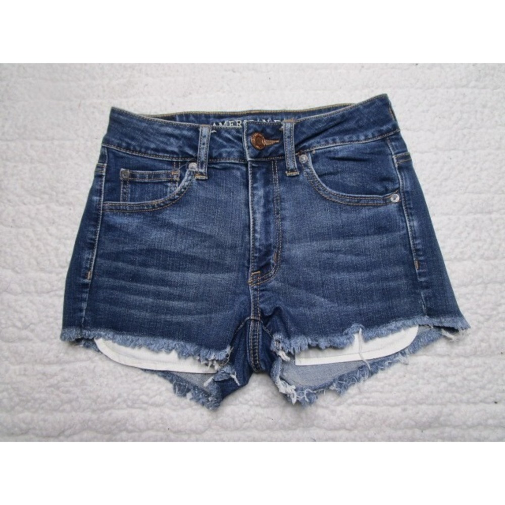 American Eagle Hi Rise Shortie Size 2 Womens Jean Shorts Low Rise Cutoff Pocket